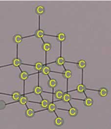 Carbon atoms bonded covalently in 3D array.